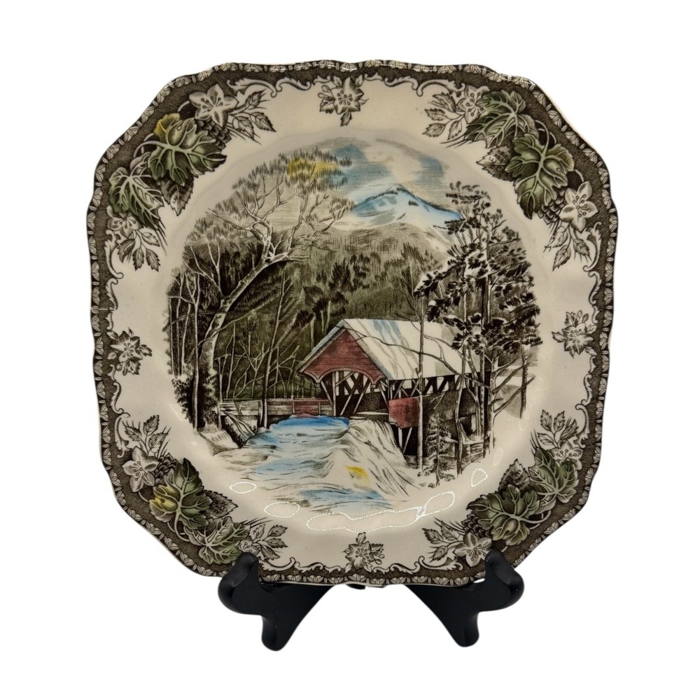 Johnson Bros. The Friendly Village Covered Bridge, Square 7.5" Salad Plate
